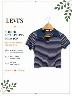 Levi’s Blue Striped Retro Preppy Skater Baby Tee Polo Top Y2K Size Small